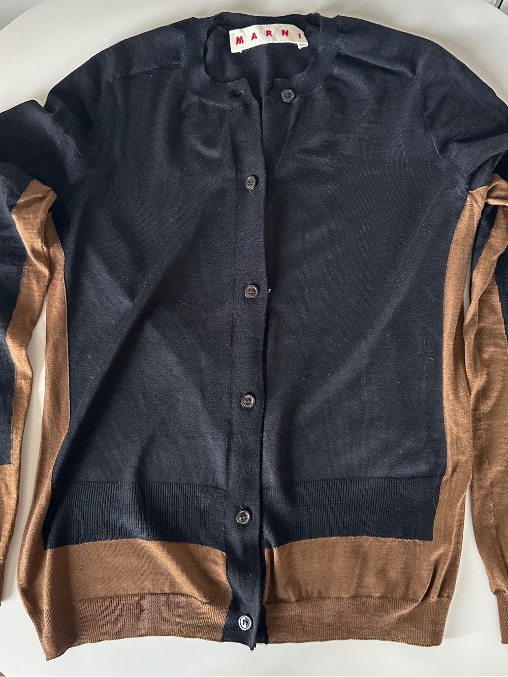MARNI Two-Tone Black & Brown Button-Up Sweater - Picture 8 of 10